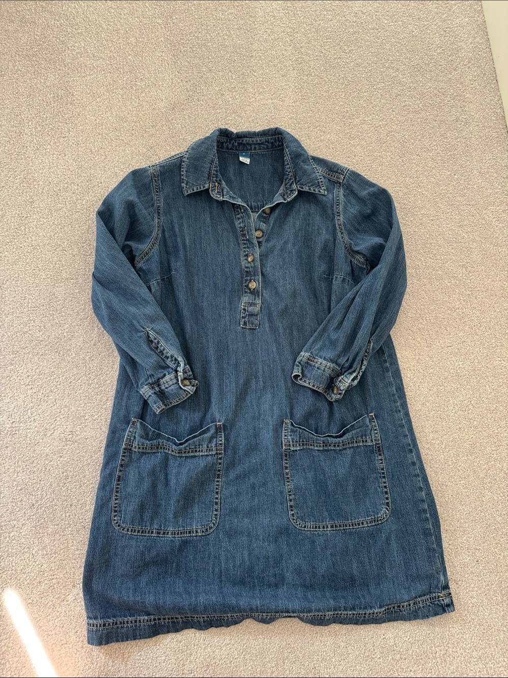 Old Navy Blue Denim Long-Sleeve Shirt Dress